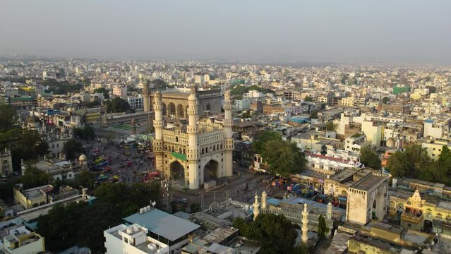 charminar areal view drone shot daytime 4k 30p