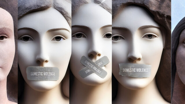 Domestic violence and silenced women. They are symbolic of the countless others who has been silenced by domestic violence simply because of their gender.,3d illustration