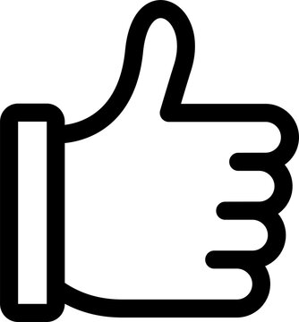 Thumb up in line. Outline like hand in png. Thumb up symbol icon on transparent background. Like sign in outline in png