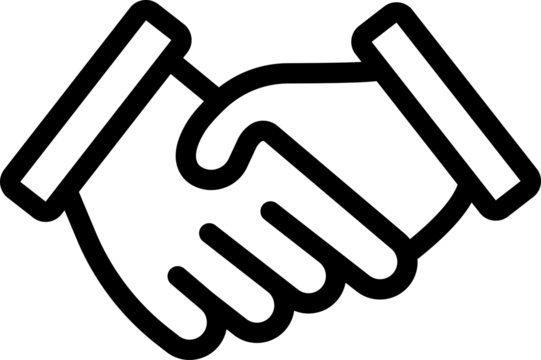 Handshake in line. Friendship symbol in png. Handshake in outline. Agreement illustration on transparent background
