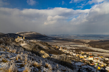 Palava winter landscape with Sirotci hradek ruins, Southern Moravia, Czech Republic