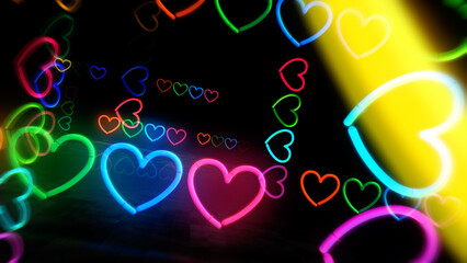 Heart icons romantic love symbol neon light 3d illustration