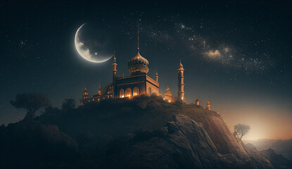 Mosque under the moon, AI Generated