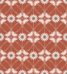 Abstract Tile Style Decorative Flowers Branches Seamless Vector Pattern Trendy Fashion Colors Perfect for Allover Fabric Print or Wrapping Paper
