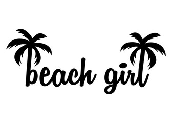 Fototapeta na wymiar Destino de vacaciones. Logo aislado con letras del mensaje beach girl en texto manuscrito con letras b y l con forma de palmera
