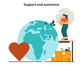 Support concept. Characters help each other in solving problems