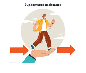 Support concept. Characters help each other in solving problems