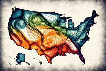 United state map graphic art illustration, generative ai