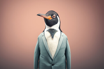 Portrait of a penguin dressed in a formal business suit, character, generative ai - obrazy, fototapety, plakaty