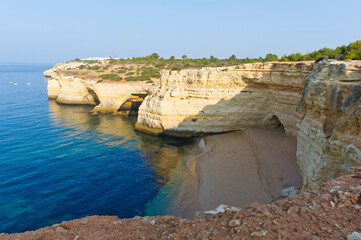 Secluded beach and rock formations, Algarve, Portugal