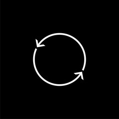 Refresh and reload arrow icon isolated on black background. 