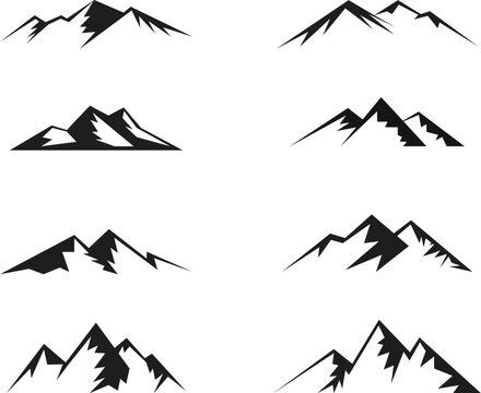Mountain silhouette vector illustration set with white background