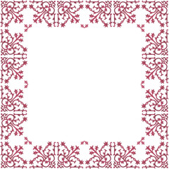 Vintage design square frame, template with pink floral ornament in gothic style. Watercolor hand drawn painting illustration on white background.