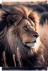 AI Generated image of a lion in nature professional color grading soft shadows