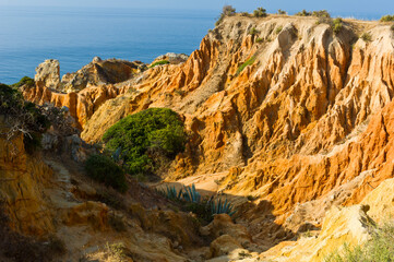 Secluded beach and rock formations, Algarve, Portugal