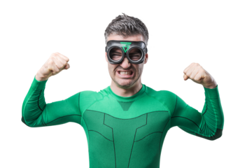 Superhero showing biceps