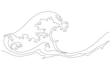 japanese wave of kanagawa minimalism style line art. continuous line drawing vector illustration