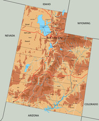 High detailed Utah physical map with labeling. - 578285928