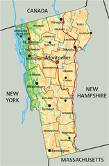 High detailed Vermont physical map with labeling.
