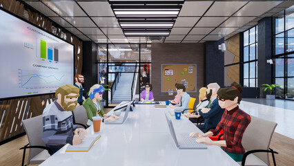 Metaverse avatars of people seminar online in virtual worlds, 3d render - obrazy, fototapety, plakaty