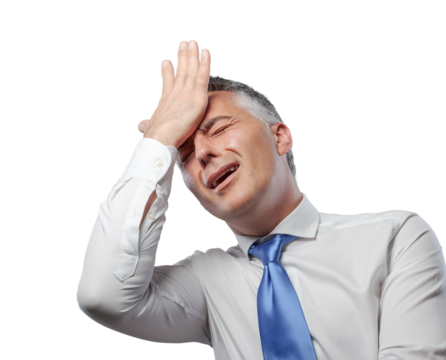 Stressed corporate businessman doing a facepalm