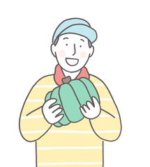 とれたて野菜をもつ農家さん