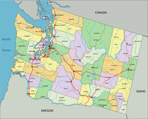 Washington - Highly detailed editable political map with labeling.