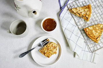 delicious homemade almond pies or tartlet with apricot jam