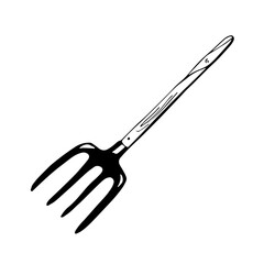 Pitchfork on isolated white background in hand drawn style. Monochrome vector illustration.