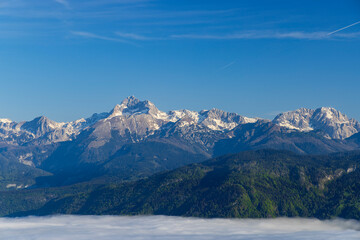 Fototapeta na wymiar Winter landscape with Triglav peak, Triglavski national park, Slovenia