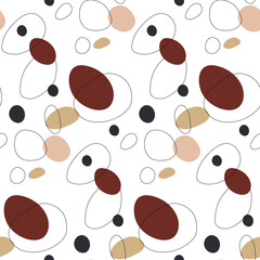Fashionable seamless pattern with abstract shapes. Hand-drawn simple shapes. Abstract modern vector illustration in bright colors. Juicy shades on a white background. Texture line and stamp spot.