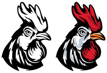 Head of rooster. Cock abstract character illustration. Graphic logo designs template for emblem. Image of portrait for company use