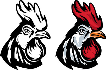 Head of rooster. Cock abstract character illustration. Graphic logo designs template for emblem. Image of portrait for company use