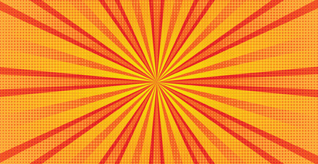 Fototapeta premium Orange Sunburst Pattern Background. Rays. Radial. Abstract 1970s Retro Backdrop. Summer Banner. Vector Illustration