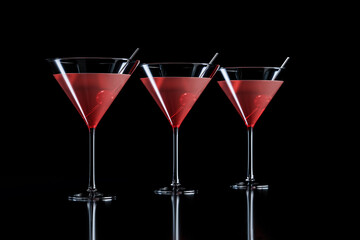 Cosmopolitan cocktails with cherry in martini glass