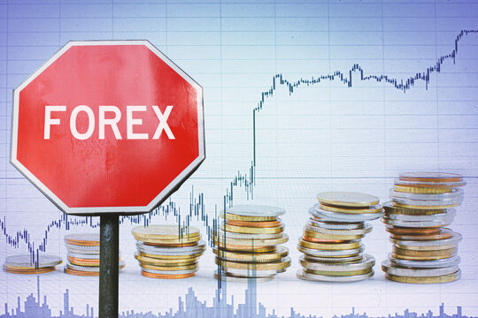 Forex sign on graph and coins background. - Powered by Adobe