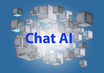 Chat AI background. Development of chat AI technology. Concept generative training text model. Cubs as metaphor for artificial intelligence. Chat AI to create messages. Bot, neural network. 3d image