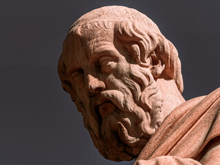 Plato portrait with contemplative expression, marble statue of the ancient Greek philosopher....