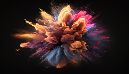 Explosion of colored powder. Colorful dust. Diwali celebration concept. Generative AI