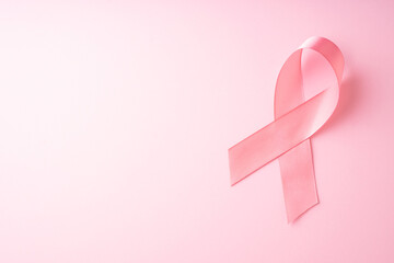 World breast cancer day concept with pink ribbon on pink background