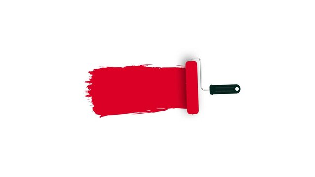 Roller brush with red paint. 4k