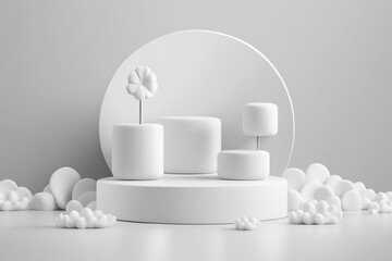 White display abstract minimal geometric podium product package mock up presentation show cosmetic stage pedestal platform. Generative AI
