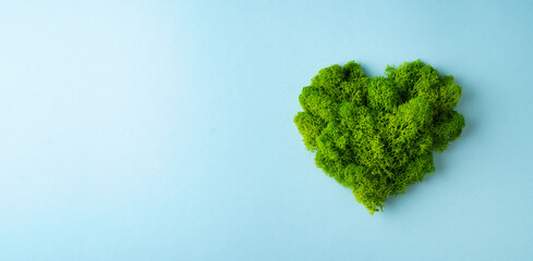 World earth day concept with green plant heart on blue background,