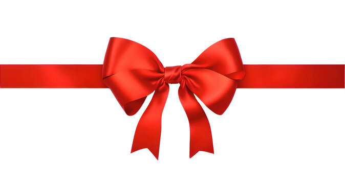 Red beautiful satin ribbon with a bow isolated on a transparent background. AI generated.