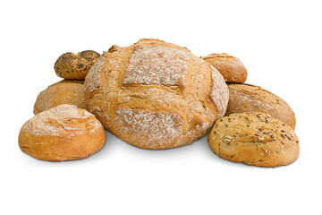 Different fresh bread isolated on white background. Clipping path