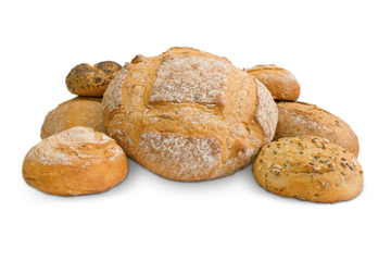 Different fresh bread isolated on white background. Clipping path