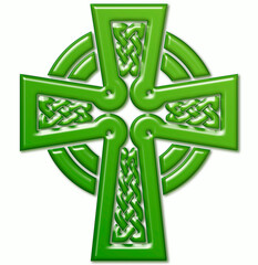 Cross with celtic knots, Irish green. Symbol made with Celtic knots to use in designs for St. Patrick's Day.