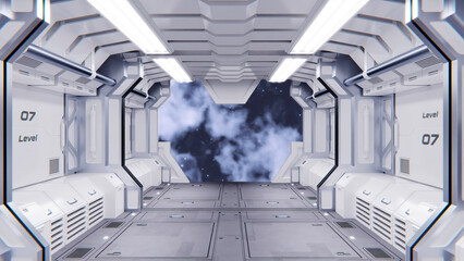 Futuristic architecture Sci-Fi spaceship hallway interior © Oksana Kumer