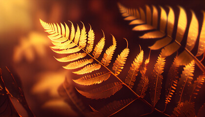 Natural autumn blurred background of brown fern, generative ai