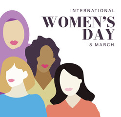 International Women's day diverse people, banner, women faces,